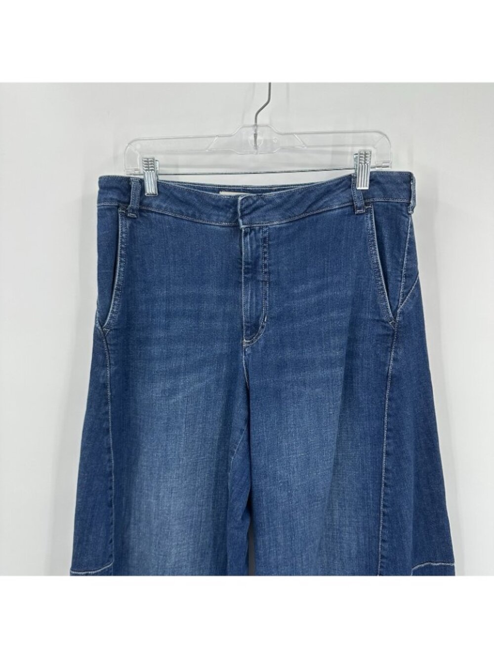 Pilcro Wide-Leg Flare Jeans in Medium Blue - Picture 3 of 11
